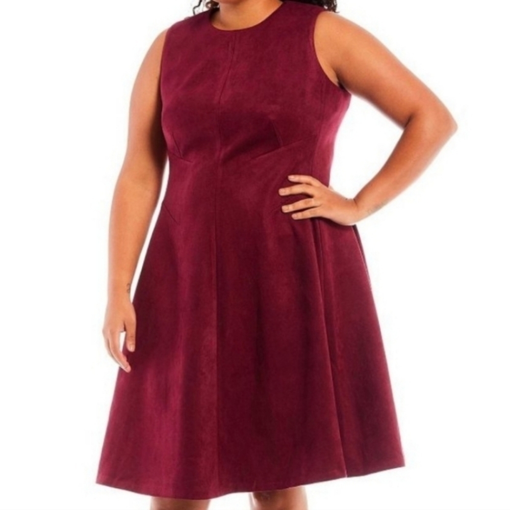 Calvin Klein Scuba Suede A-Line Dress Burgundy 22W - Picture 7 of 7